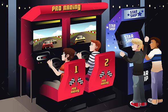 GraphicRiver Boys playing Car Racing in an Arcade 8789853 GraphicRiver Boys playing Car Racing in an Arcade 8789853