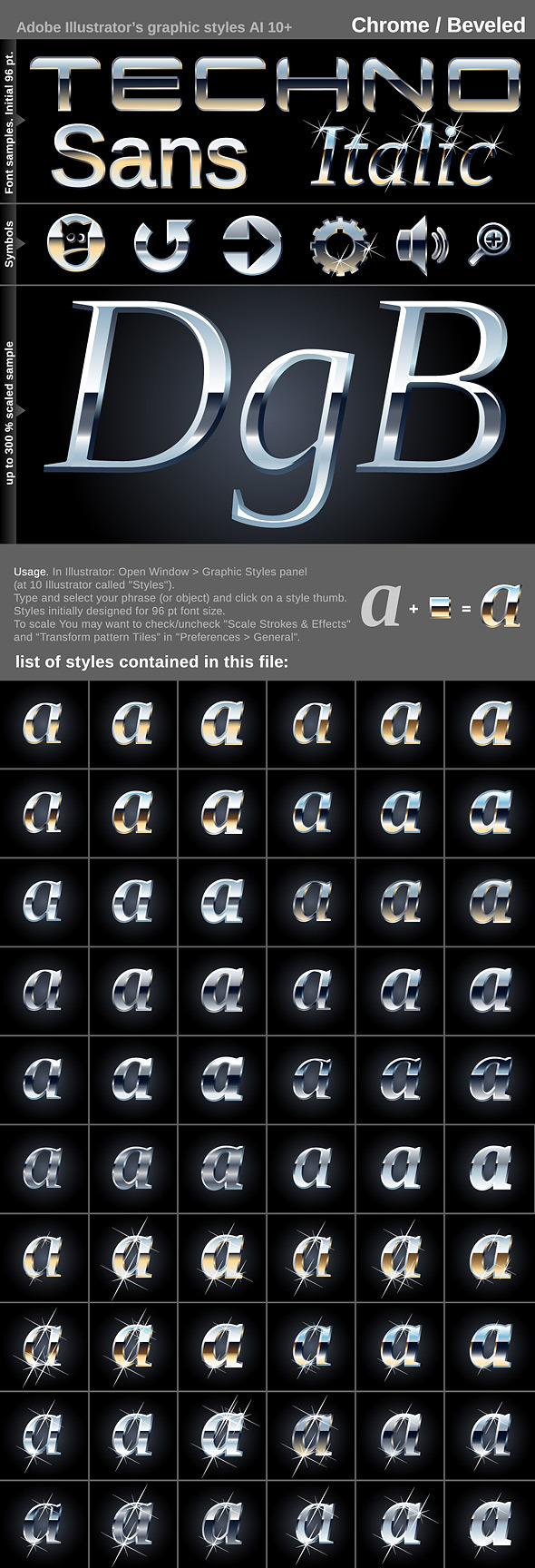 60 Illustrator's graphic styles Crome Beveled 60 Illustrator's graphic styles Crome Beveled