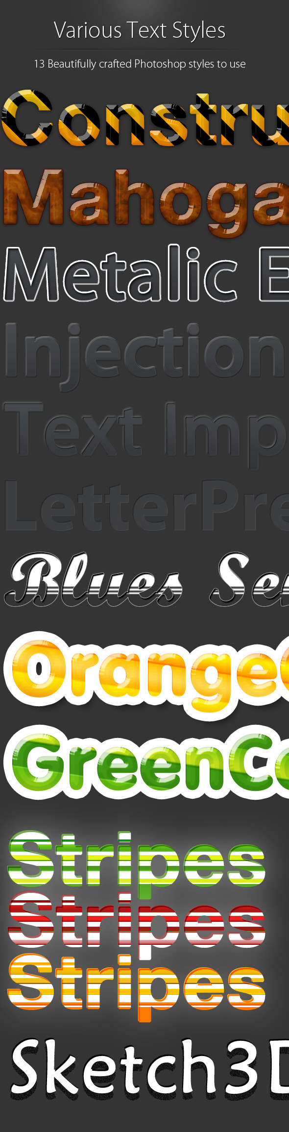 13 Various Photoshop Styles for use with Text 13 Various Photoshop Styles for use with Text