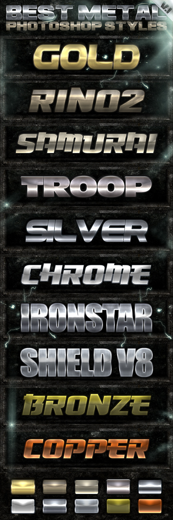 10 Metal Photoshop Styles 10 Metal Photoshop Styles
