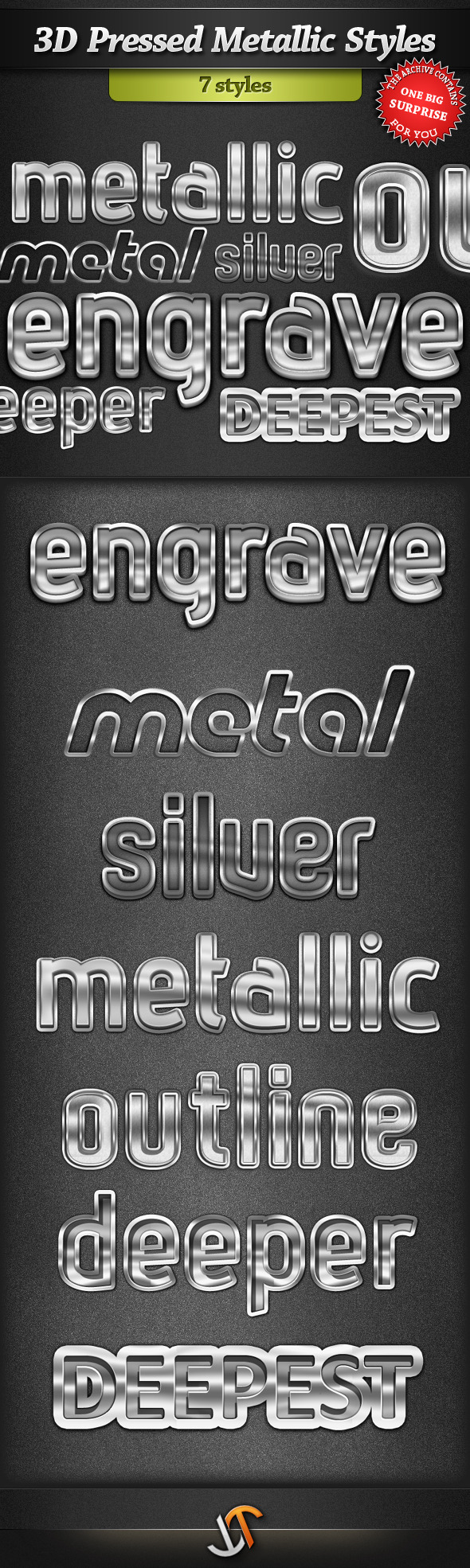 3D Pressed Metallic Text Styles