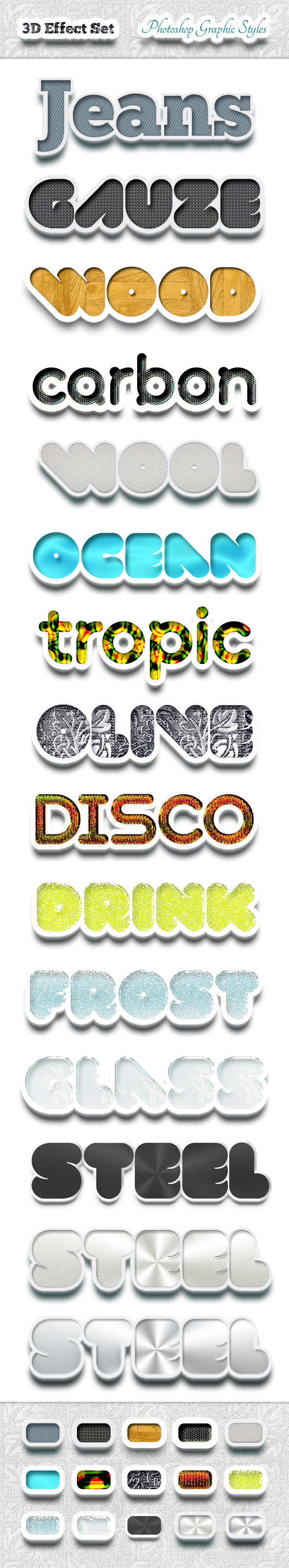 3D Effects Set - Photoshop Graphic Styles - Text Effects Styles