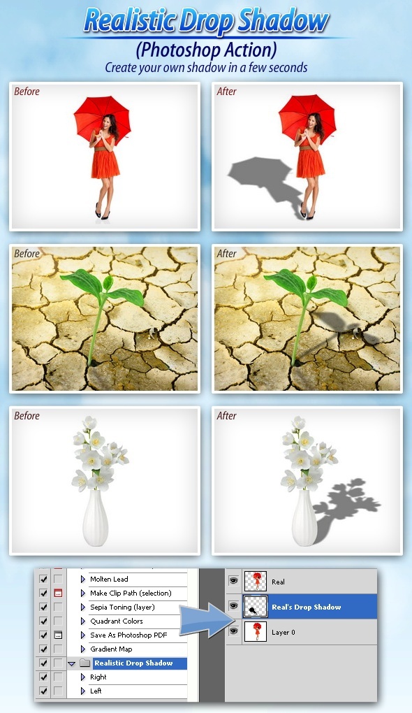 Realistic Drop Shadow Photoshop Action Realistic Drop Shadow Photoshop Action