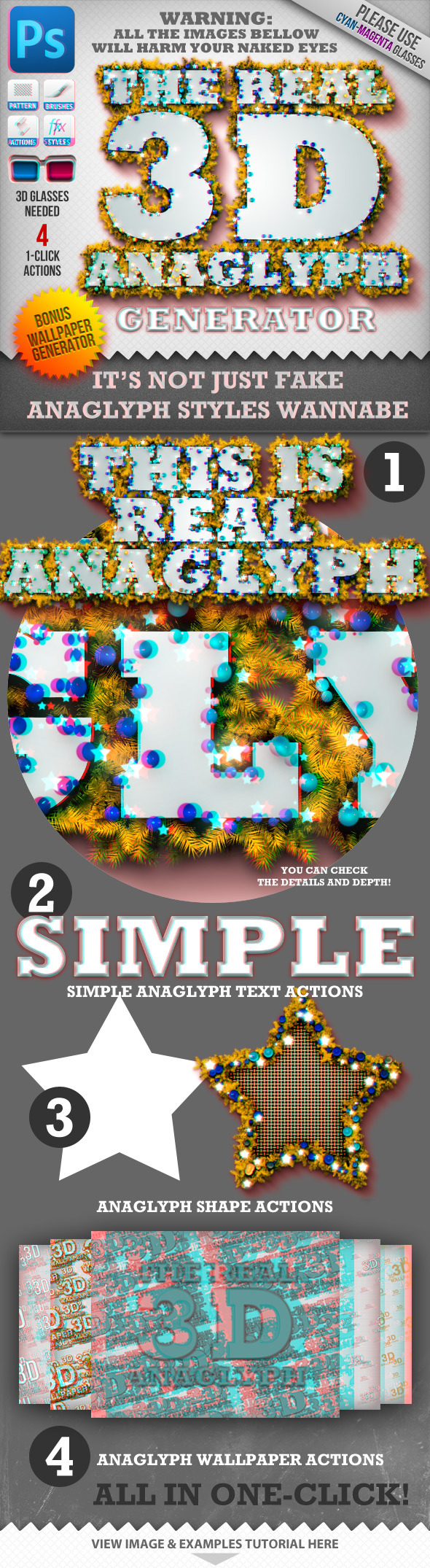 Real 3D Anaglyph: Text, Shape, Wallpaper Generator
