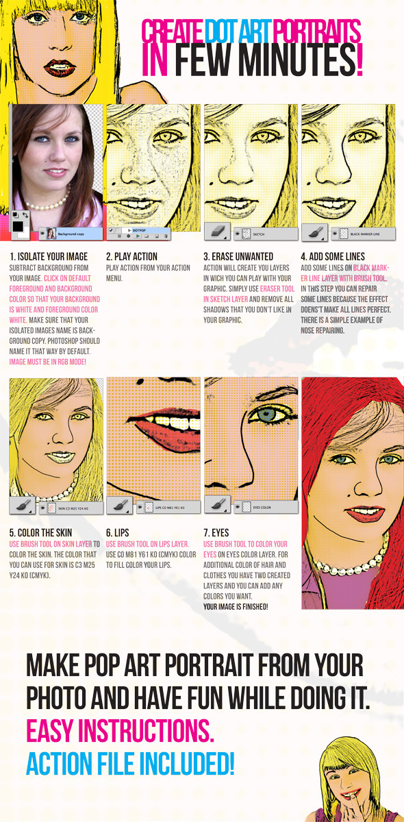 Pop Art Dot Comic Portrait Action Pop Art Dot Comic Portrait Action