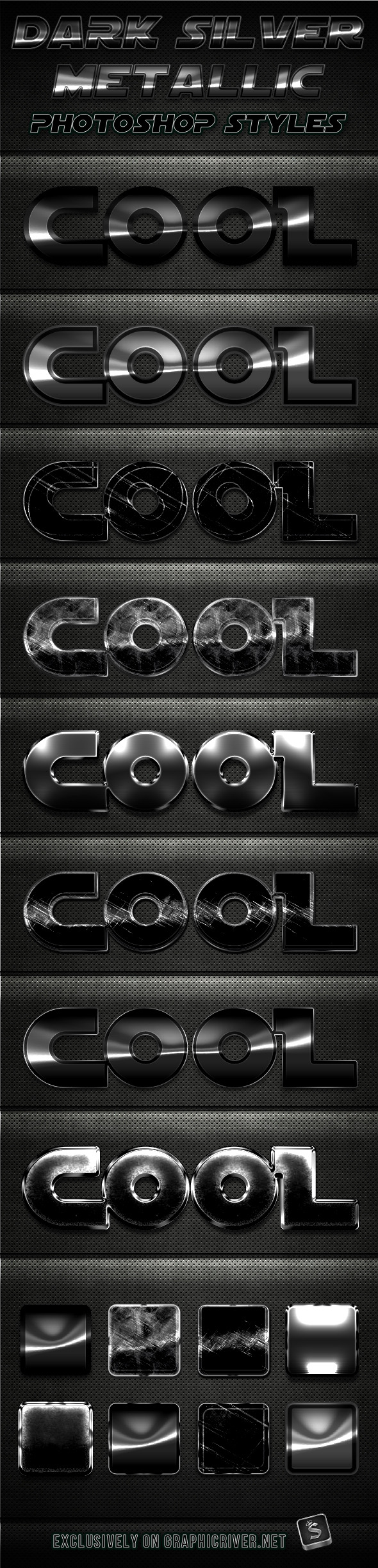 Dark Silver Metallic Photoshop Styles - Text Effects Styles