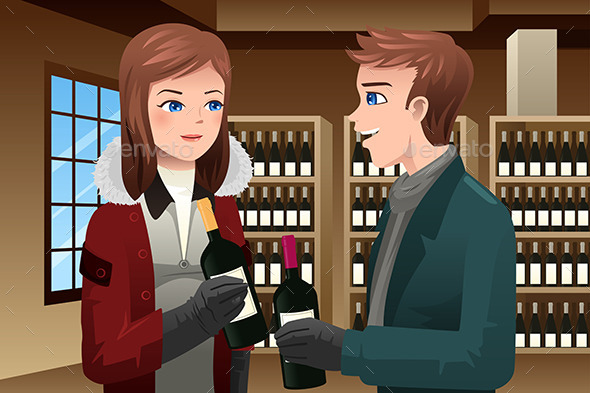 Couple buying Wine