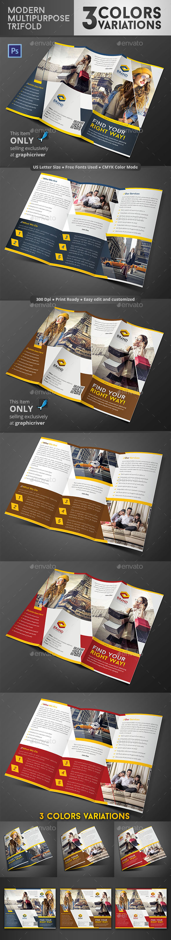 Modern Multipurpose Trifold: 3 Colour Variations (Corporate)