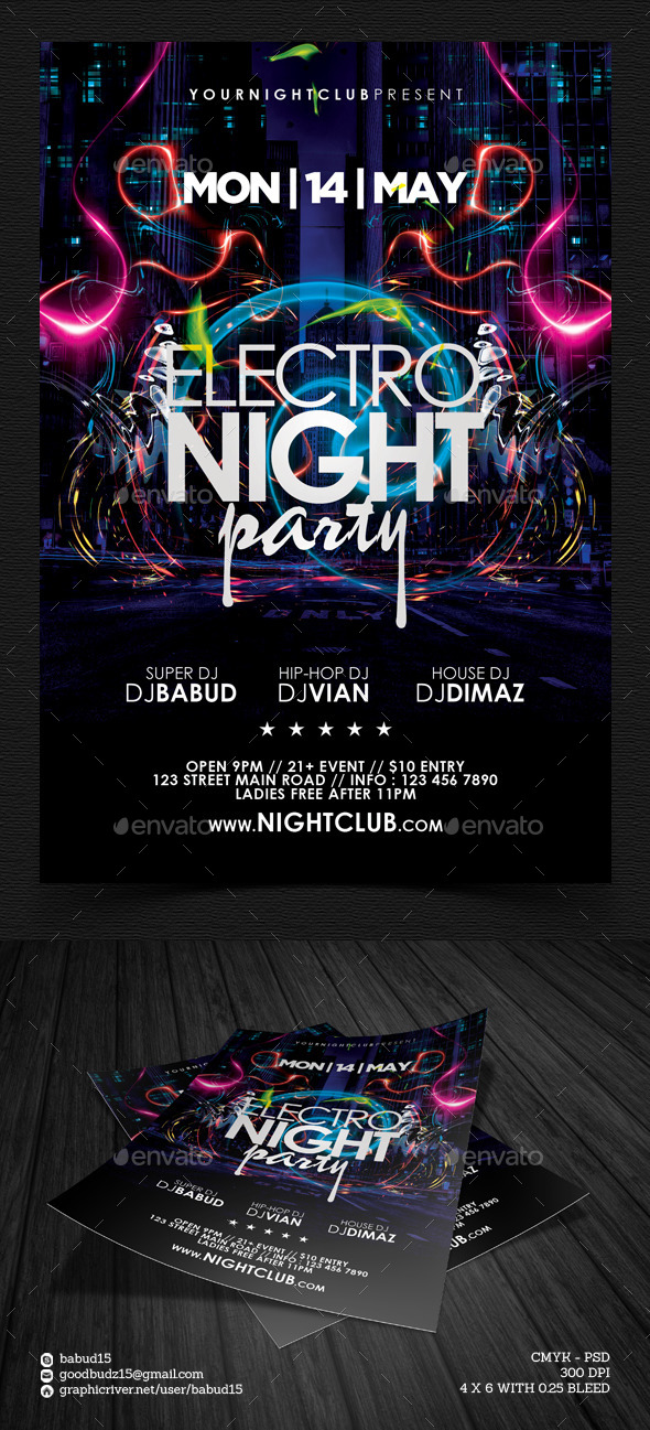 Electro Night Party Flyer Template (Events)