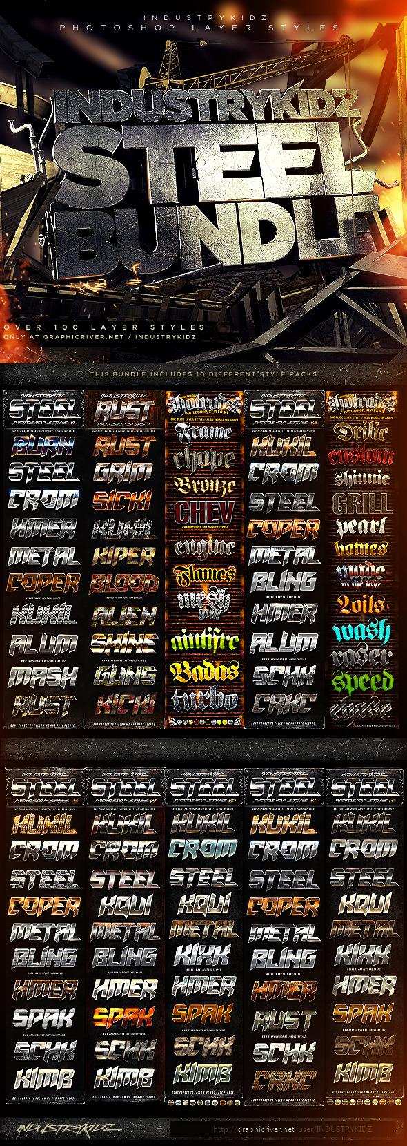 Metal Steel Photoshop Layer Styles Bundle