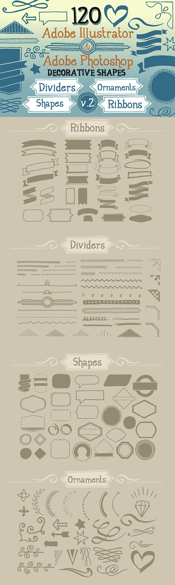 120 Handwritten Decorative Shapes 02 120 Handwritten Decorative Shapes 02