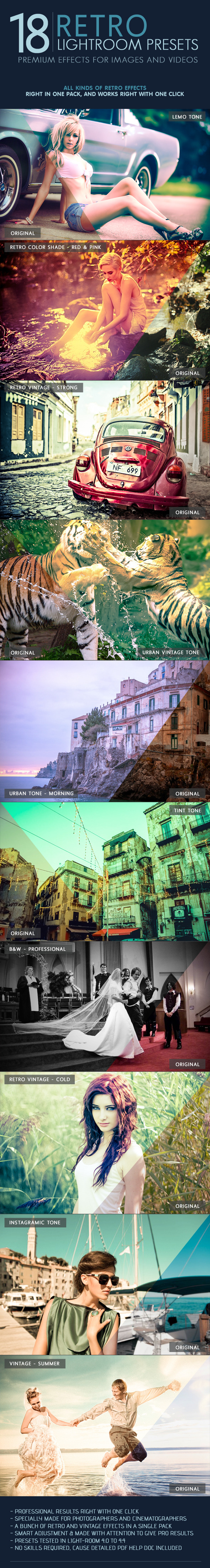 18 Retro Lr Presets - For Images & Videos - Lightroom Presets Add-ons