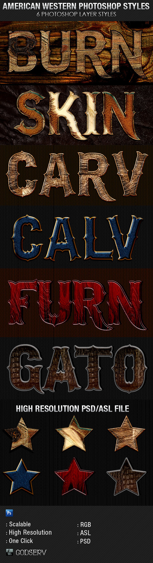 American Western Photoshop Layer Styles - Text Effects Styles