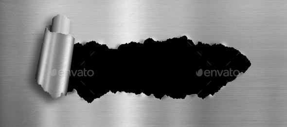 metal background with isolated black ripped hole for your image