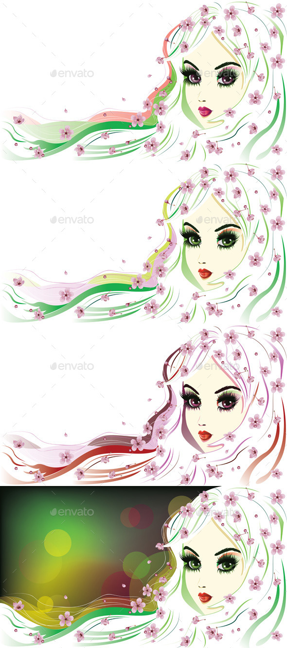 GraphicRiver Floral Girl with White Hair 8799294 GraphicRiver Floral Girl with White Hair 8799294