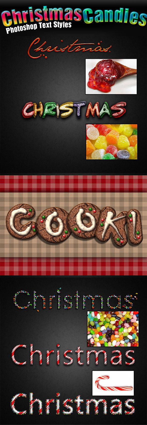 6 Christmas Candy Photoshop Text Styles