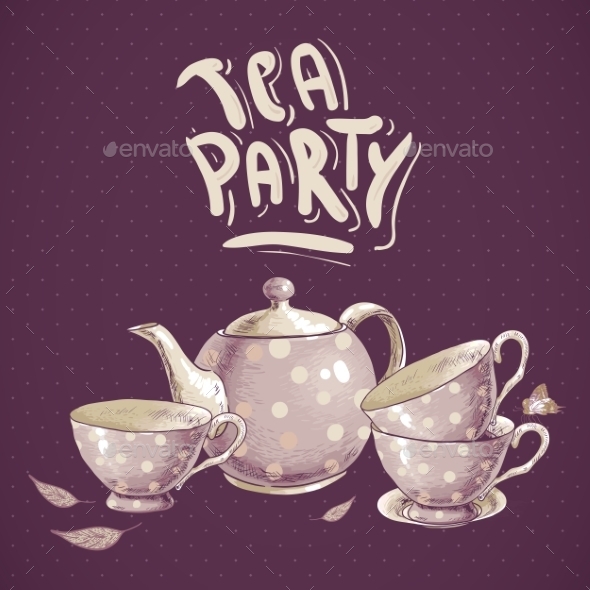GraphicRiver Tea Party Invitation Card with Tea Cups and Pot 8804874 GraphicRiver Tea Party Invitation Card with Tea Cups and Pot 8804874