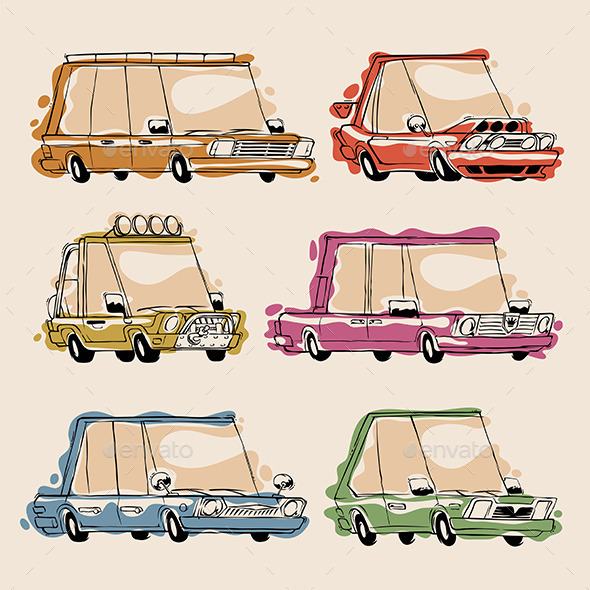 GraphicRiver Retro Cartoon Cars Set 8804773 GraphicRiver Retro Cartoon Cars Set 8804773