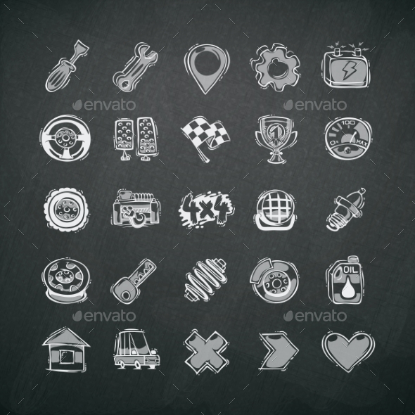 GraphicRiver Icons Set of Car Symbols on Blackboard 8805074 GraphicRiver Icons Set of Car Symbols on Blackboard 8805074