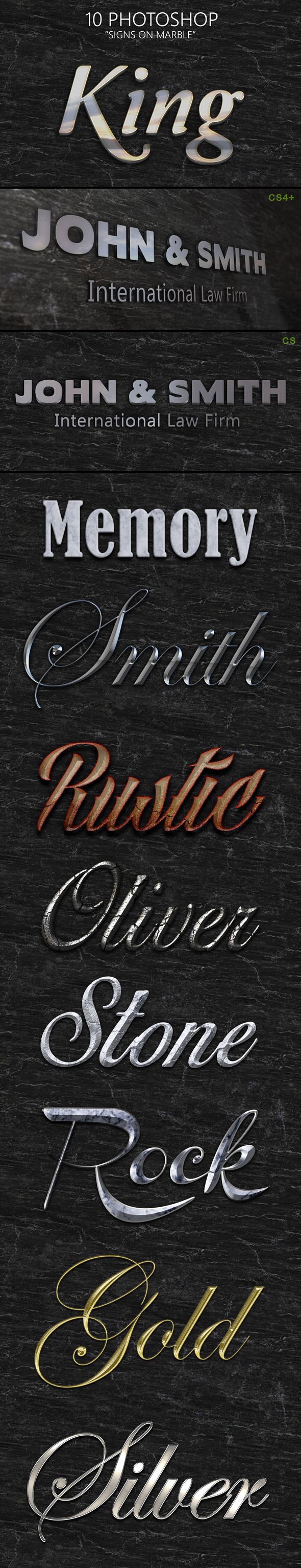 Signs on Marble 10 Photoshop Styles Signs on Marble 10 Photoshop Styles