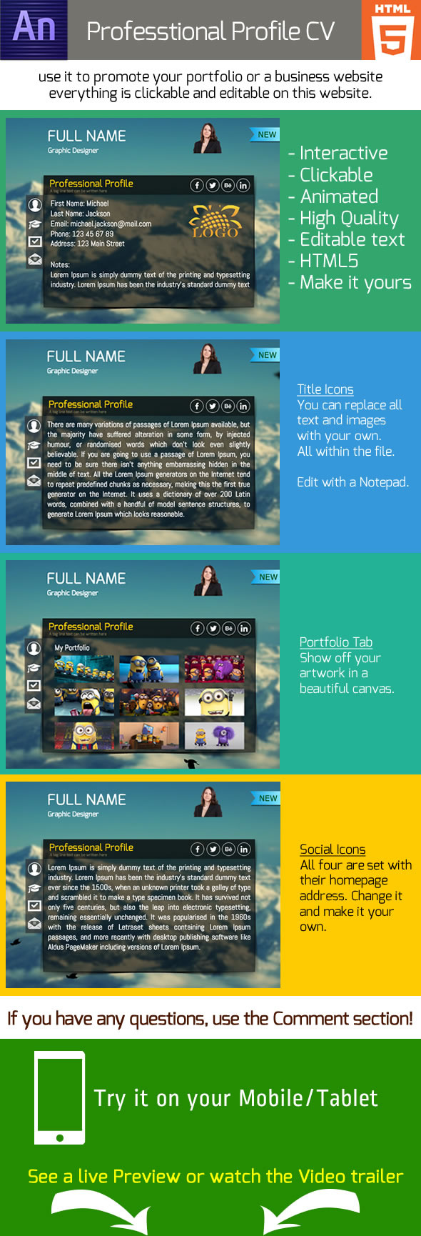 CodeCanyon Animated Professional Profile CV 8811689 CodeCanyon Animated Professional Profile CV 8811689