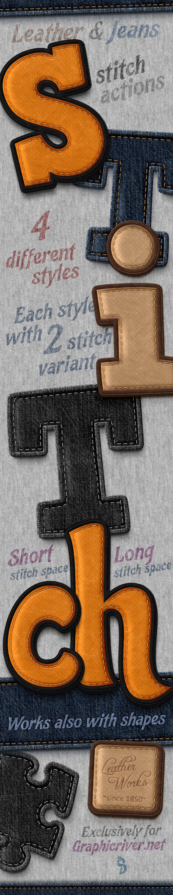 Stitched Leather And Jeans - Actions - Text Effects Actions