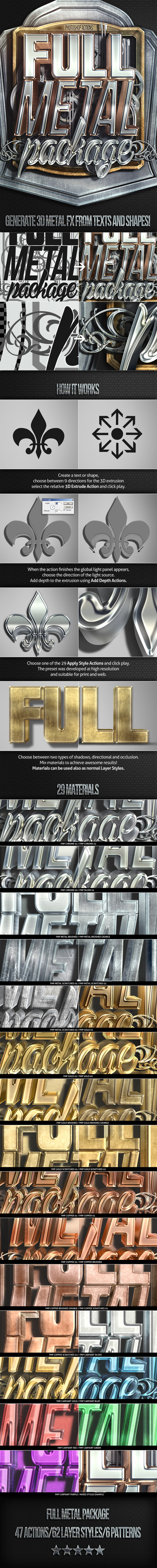 Full Metal Package 3D Photoshop Actions Full Metal Package 3D Photoshop Actions
