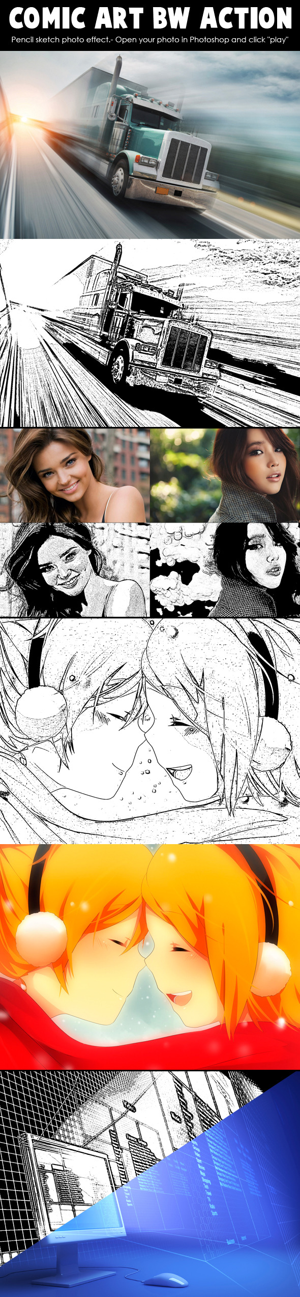 Comic Art B&W Action - Photo Effects Actions