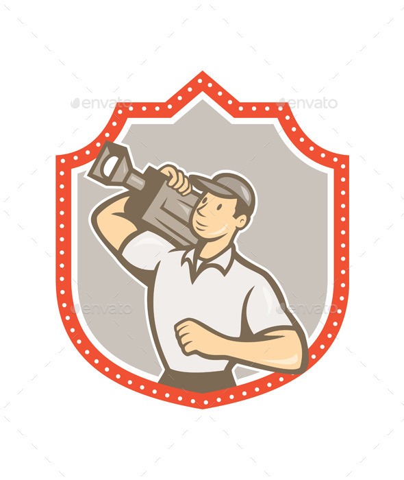 GraphicRiver Cameraman Vintage Film Shield 8819413 GraphicRiver Cameraman Vintage Film Shield 8819413