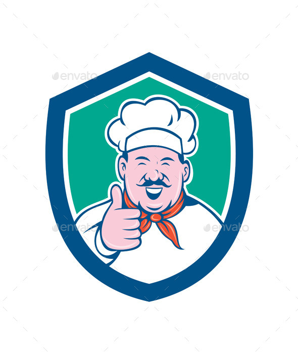 GraphicRiver Chef Happy Thumbs Up Shield Cartoon 8819454 GraphicRiver Chef Happy Thumbs Up Shield Cartoon 8819454