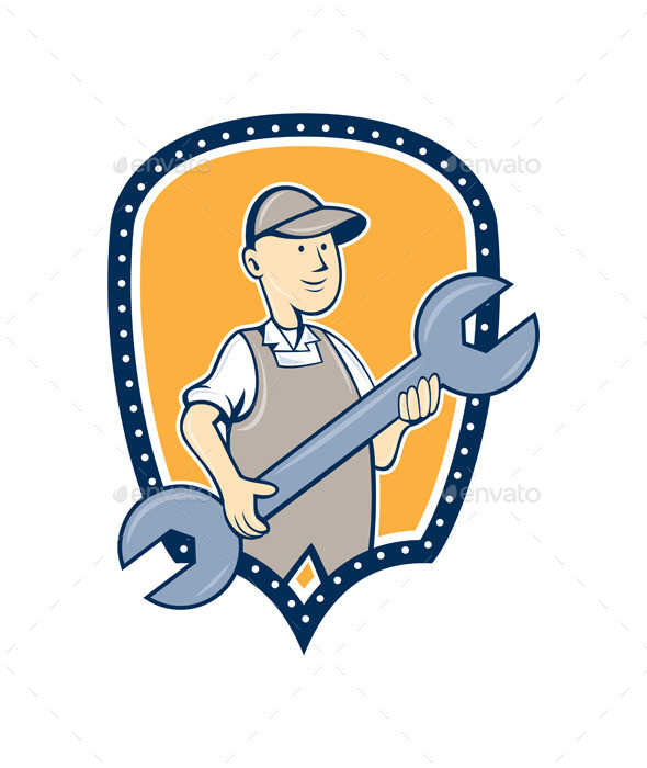 GraphicRiver Mechanic Spanner Wrench Shield Cartoon 8819651 GraphicRiver Mechanic Spanner Wrench Shield Cartoon 8819651