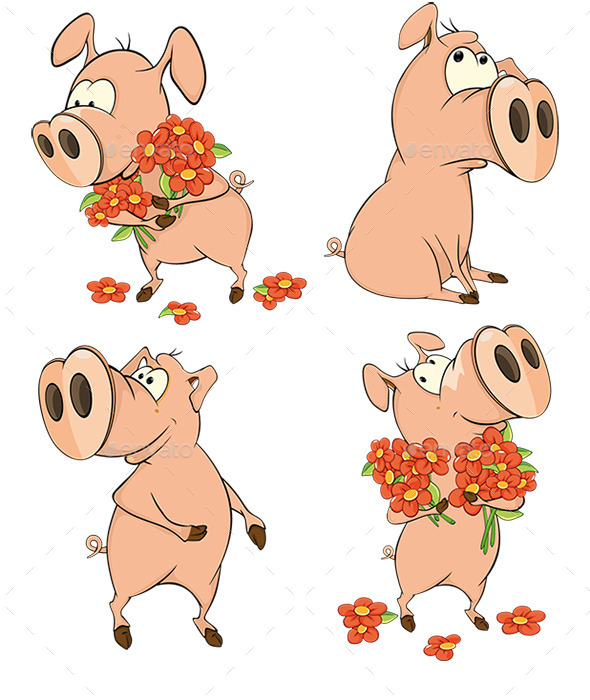 GraphicRiver Set of Cheerful Pigs Cartoon 8826891 GraphicRiver Set of Cheerful Pigs Cartoon 8826891