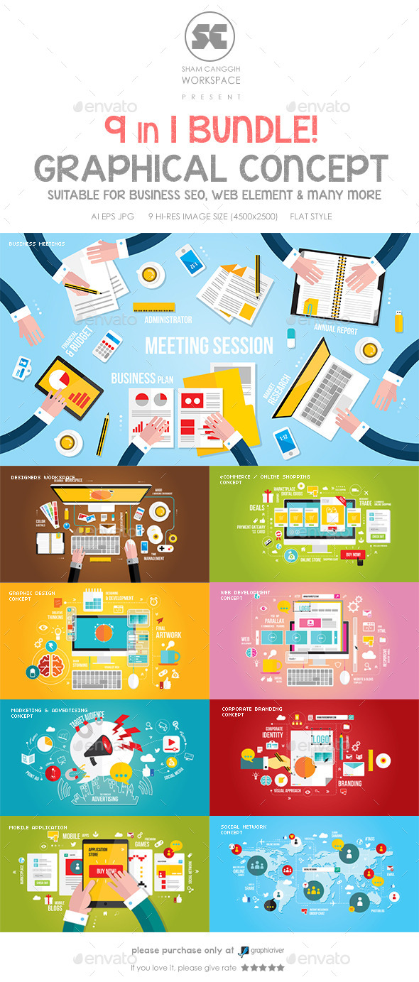 GraphicRiver Flat Concept Bundle for Web Design Business etc 8836512 GraphicRiver Flat Concept Bundle for Web Design Business etc 8836512