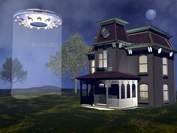 UFO landing - 3D render (Misc) Photo Download