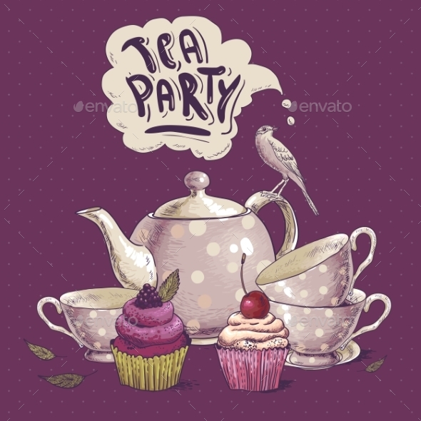 GraphicRiver Tea Party Invitation Card with a Cupcake and Pot 8839935 GraphicRiver Tea Party Invitation Card with a Cupcake and Pot 8839935