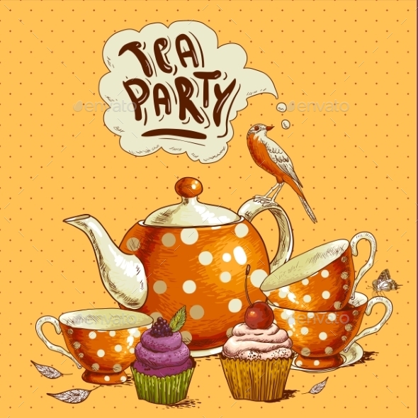 GraphicRiver Tea Party Invitation Card with a Cupcake and Pot 8839942 GraphicRiver Tea Party Invitation Card with a Cupcake and Pot 8839942