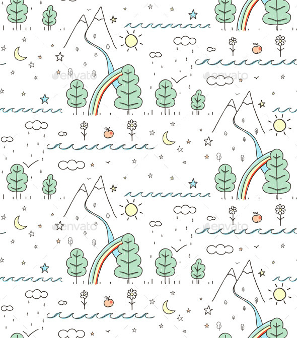GraphicRiver Seamless Nature Landscape Line Drawing 8841854 GraphicRiver Seamless Nature Landscape Line Drawing 8841854