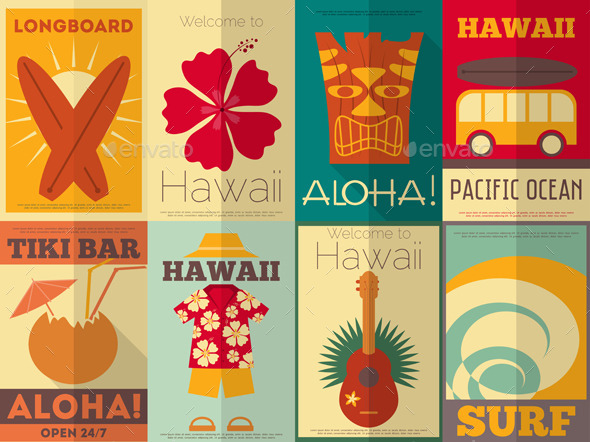 GraphicRiver Retro Hawaii Posters Collection 8842771 GraphicRiver Retro Hawaii Posters Collection 8842771