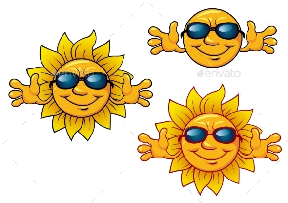 GraphicRiver Cartoon Smiling Sun Characters with Sunglasses 8843784 GraphicRiver Cartoon Smiling Sun Characters with Sunglasses 8843784