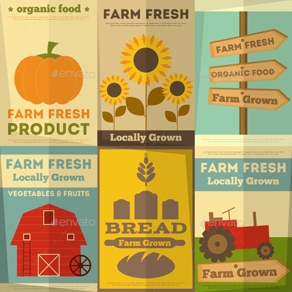 Set of Posters for Organic Farm Food (Organic objects)