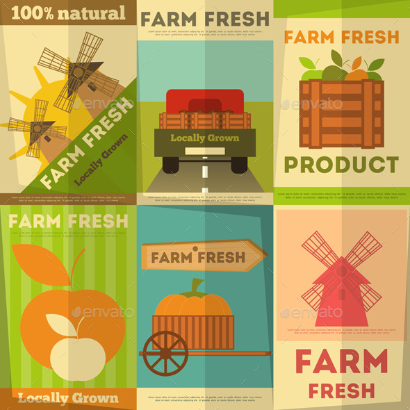 Set of Posters Farm Fresh (Organic objects)