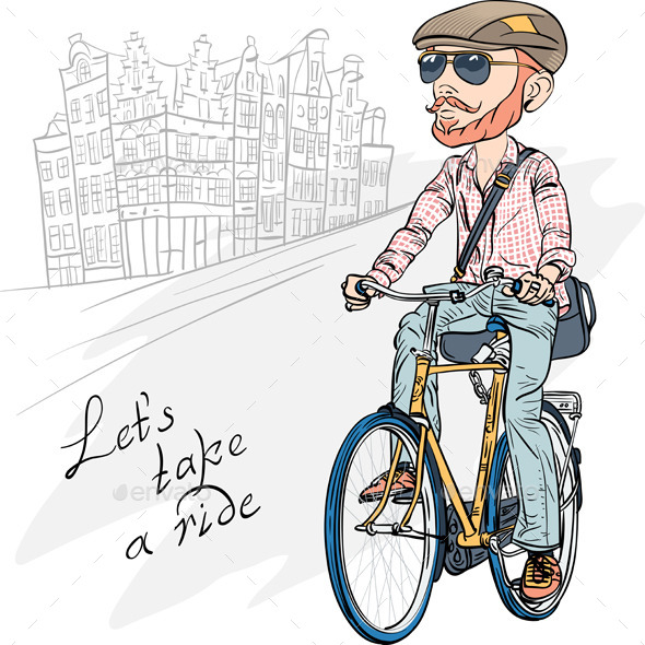 Hipster Bearded Guy on a Bike (People)