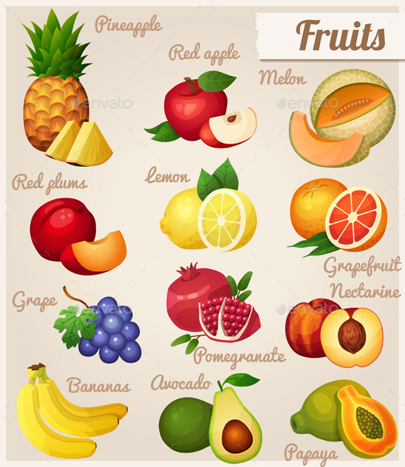 Set of Food Icons. Fruits. (Food)