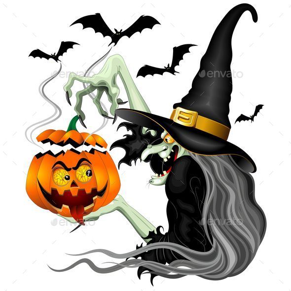 GraphicRiver Witch with Jack O Lantern and Bats 8857499 GraphicRiver Witch with Jack O Lantern and Bats 8857499