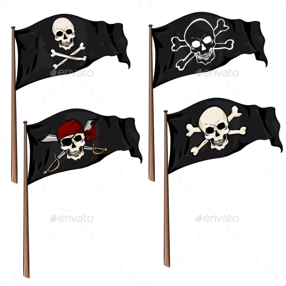 Vector Set of Cartoon Pirate Flags