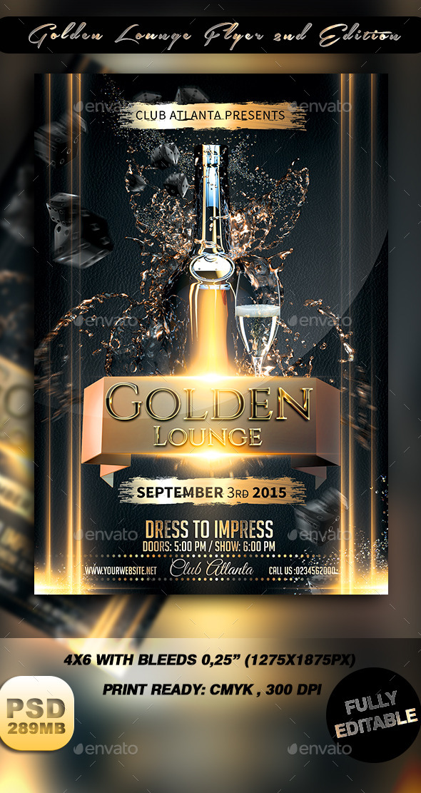 GraphicRiver Golden Lounge Flyer 2nd Edition 8860134 GraphicRiver Golden Lounge Flyer 2nd Edition 8860134