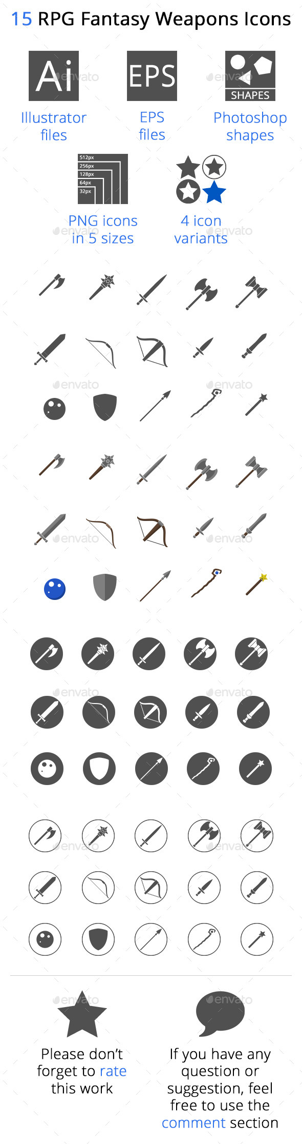 15 RPG Fantasy Weapons Icons - Miscellaneous Game Assets
