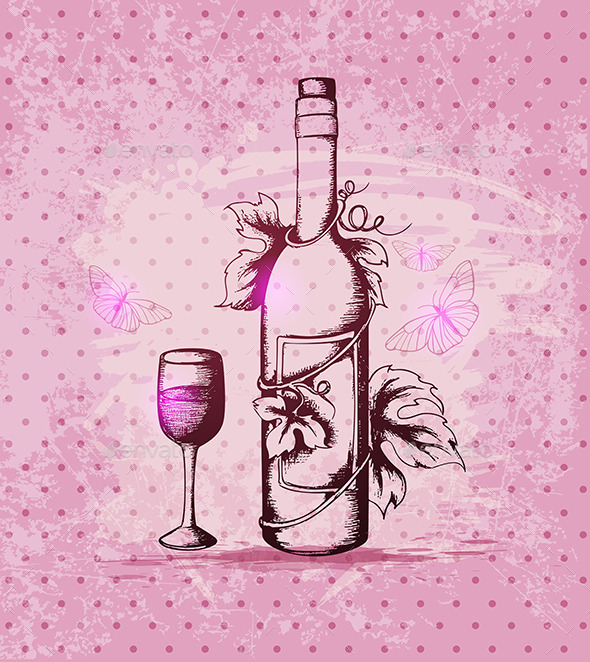 GraphicRiver Bottle of Wine on a Pink Background 8862836 GraphicRiver Bottle of Wine on a Pink Background 8862836
