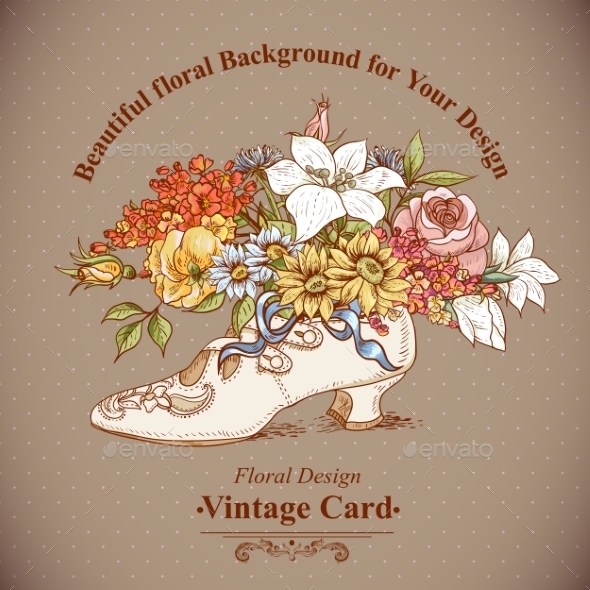 GraphicRiver Vintage Background with Flowers and Shoes 8864103 GraphicRiver Vintage Background with Flowers and Shoes 8864103