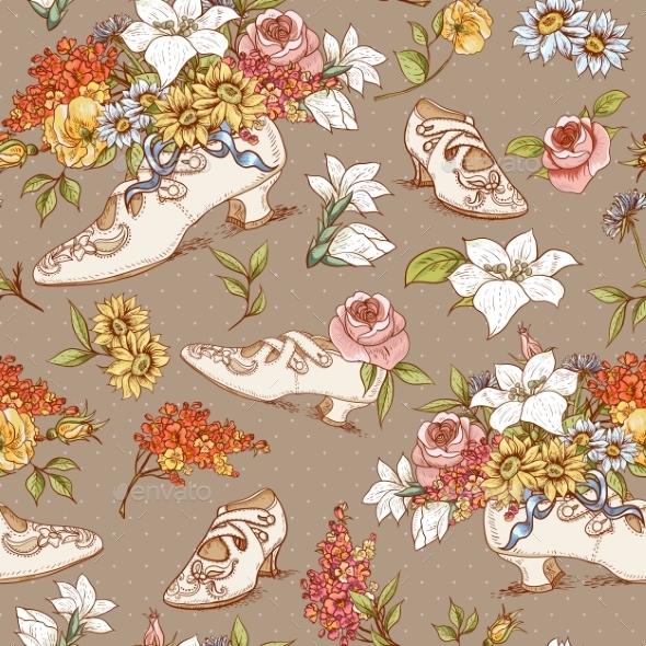 GraphicRiver Seamless Vintage Flowers and Shoes Background 8864120 GraphicRiver Seamless Vintage Flowers and Shoes Background 8864120